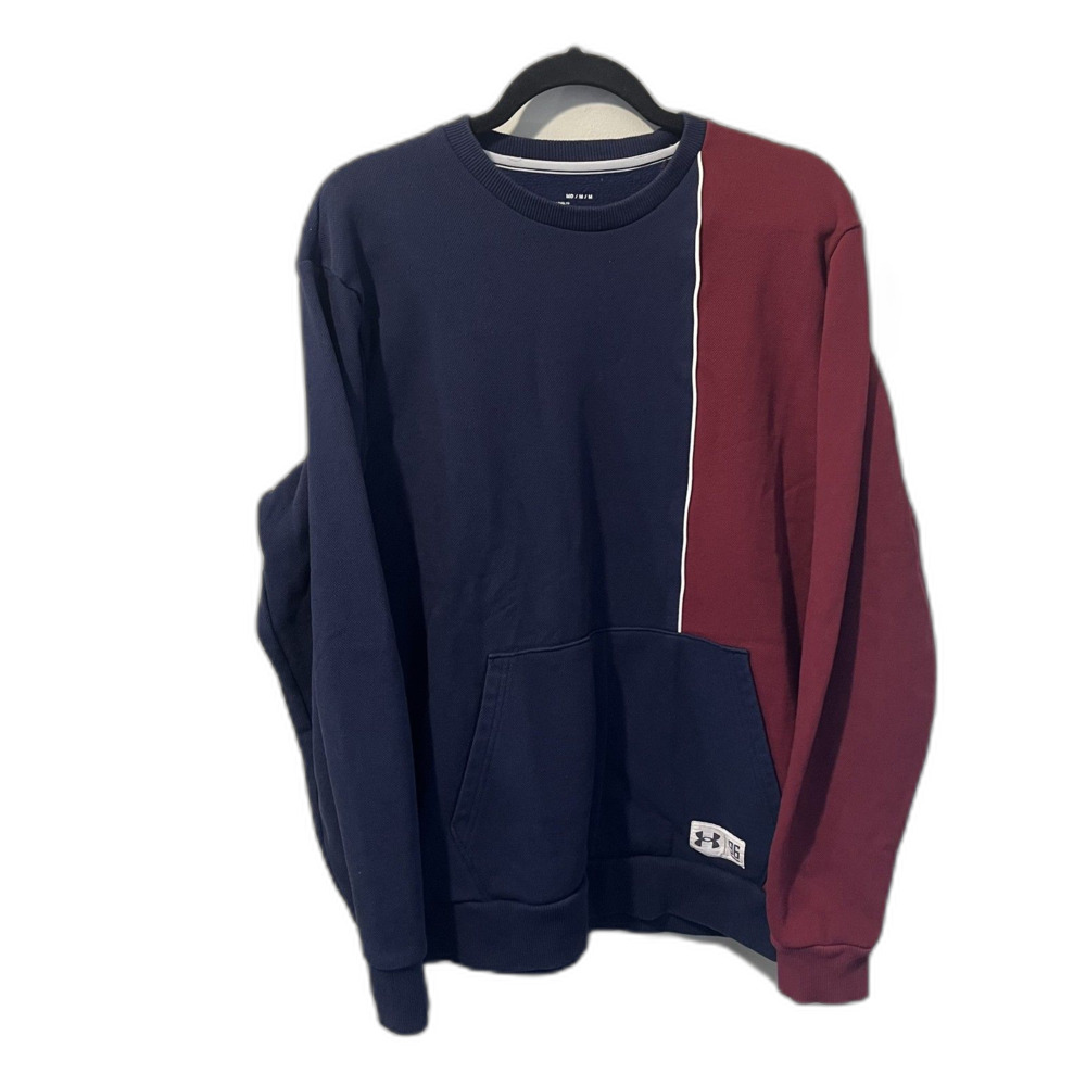 Under Armour Sweatshirt Men's M Color Block Blue Maroon Fleece Crewneck 96